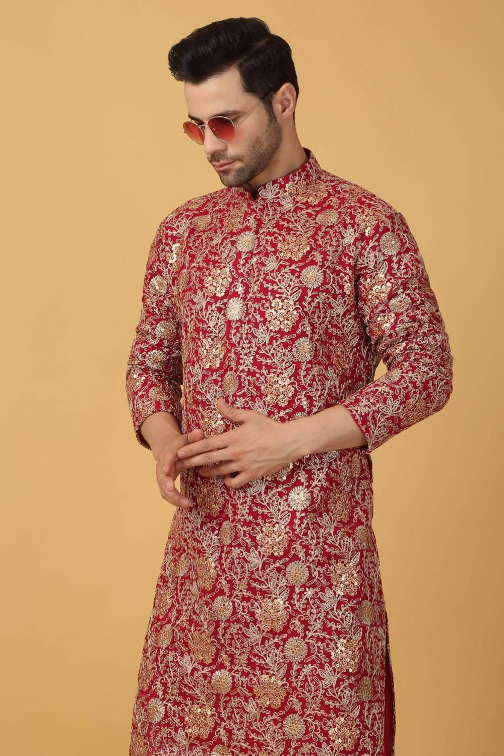 Zar Firdaus Embroidered  Kurta Pants Set - Festive Red