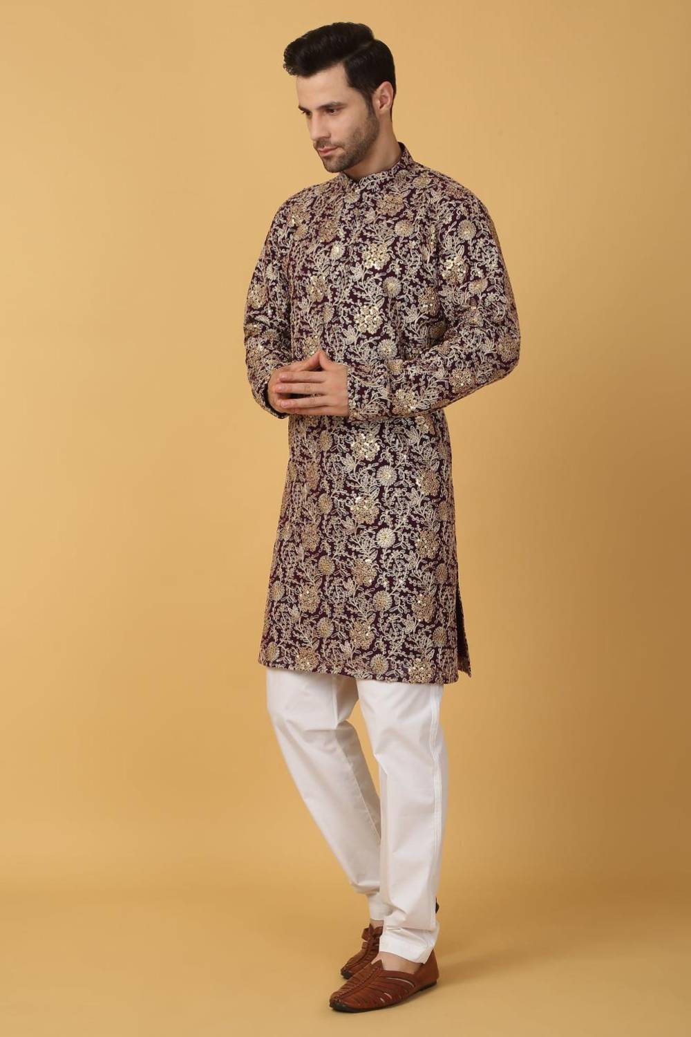 Zar Firdaus Embroidered  Kurta Pants Set - Festive Purple