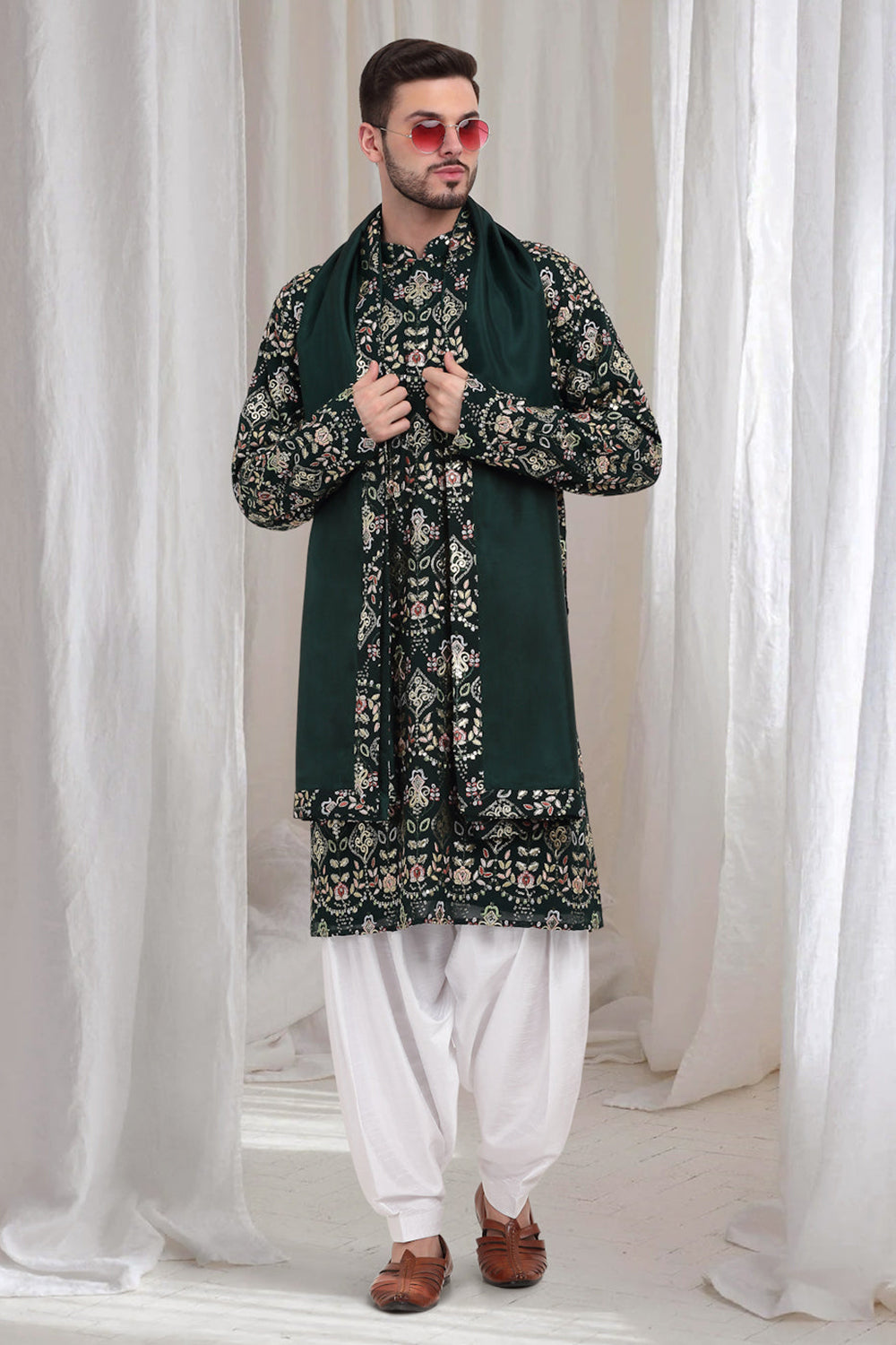 Krish Embroidered Cotton Kurta With Patiala - Green