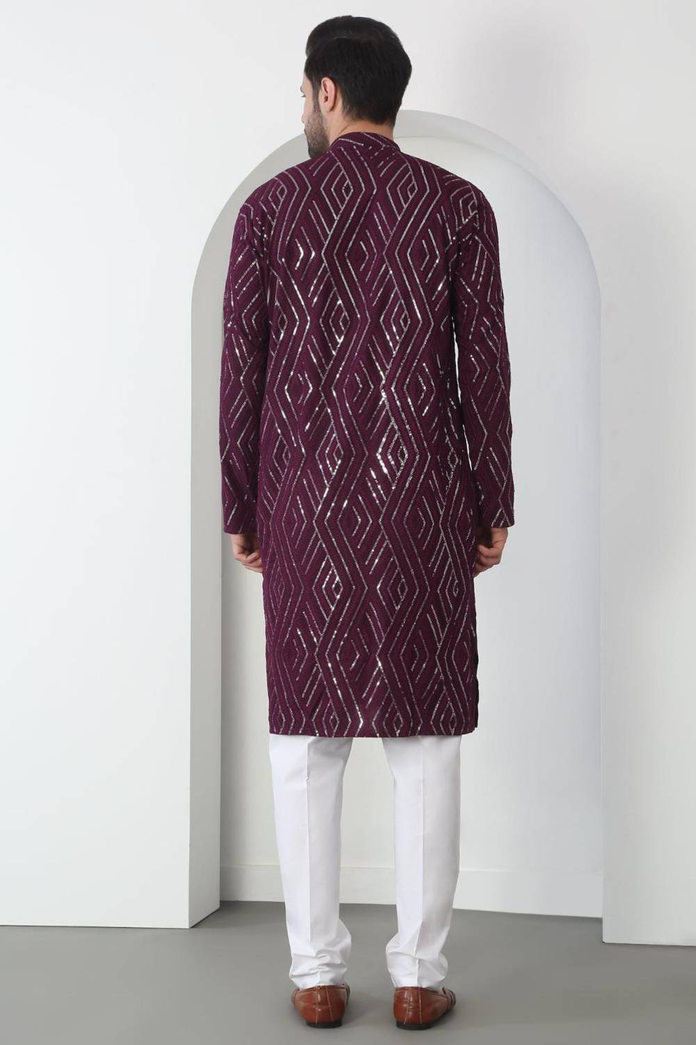 Chandra Barfi Wine  Cotton Embroidered Thread Barfi Kurta Set
