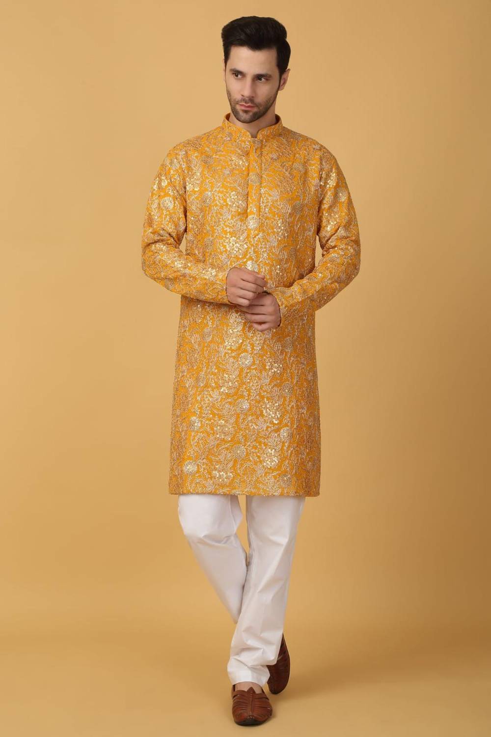 Zar Firdaus Embroidered  Kurta Pants Set - Yellow