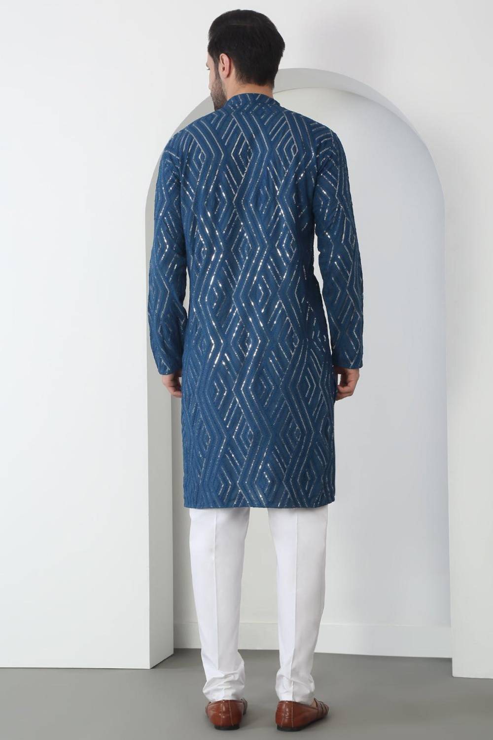 Chandra Barfi Blue Cotton Embroidered Thread Barfi Kurta Set