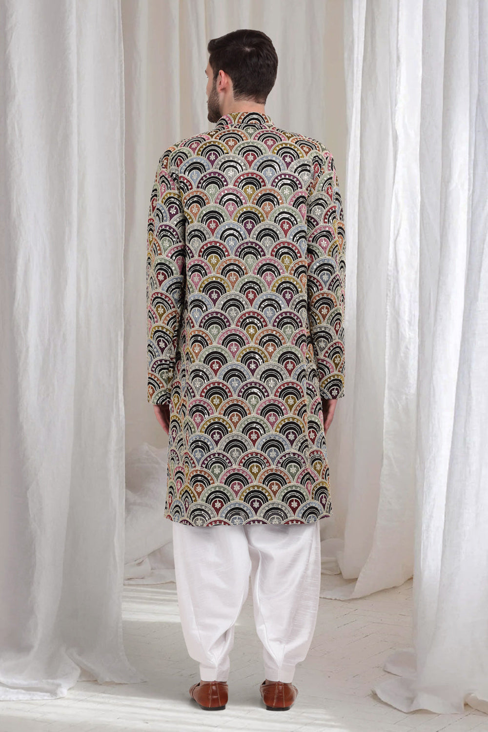 Chandravali Multi Color Scallop FloralKurta With Patiala - Black