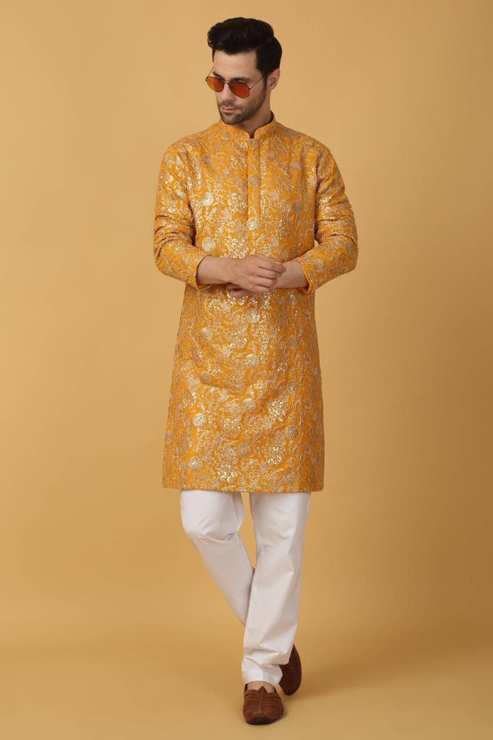 Zar Firdaus Embroidered  Kurta Pants Set - Yellow