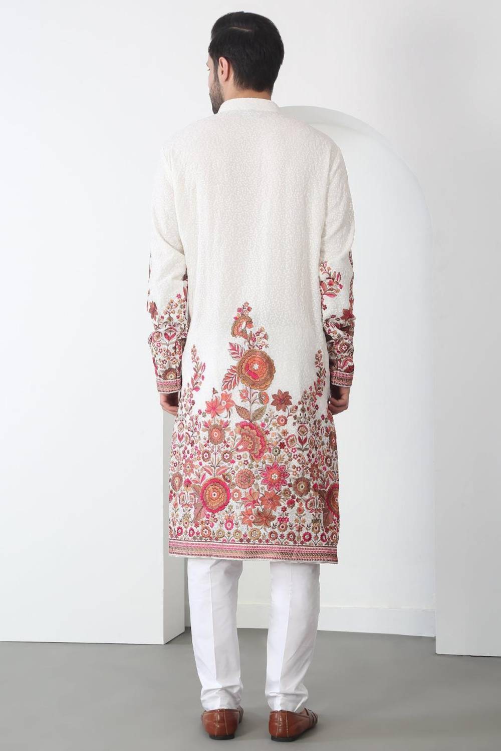 Kalki White Cotton Embroidered Floral Thread Kurta Set