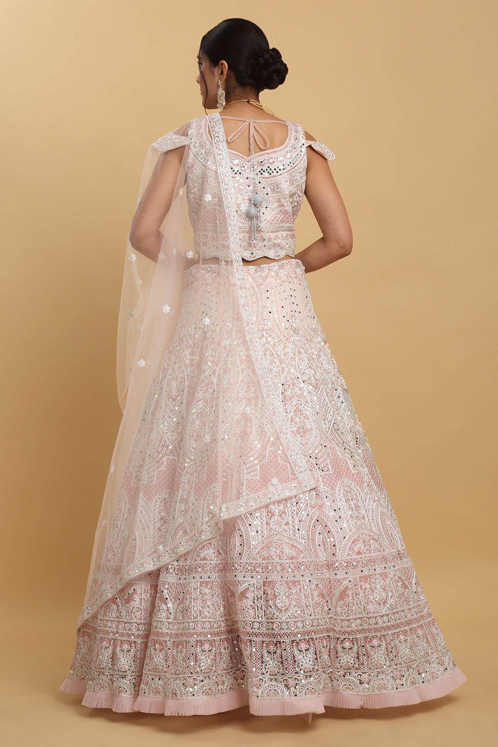 Shahi Mirror Embroidered Layered Lehenga Set