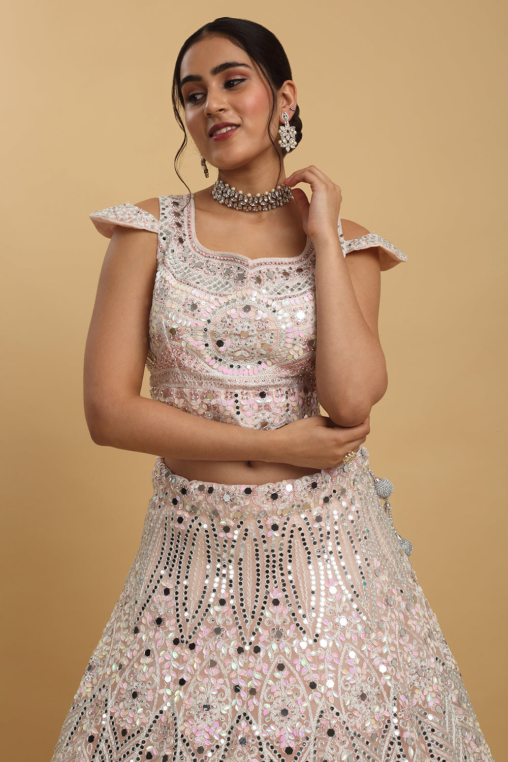 Shahi Mirror Embroidered Layered Lehenga Set