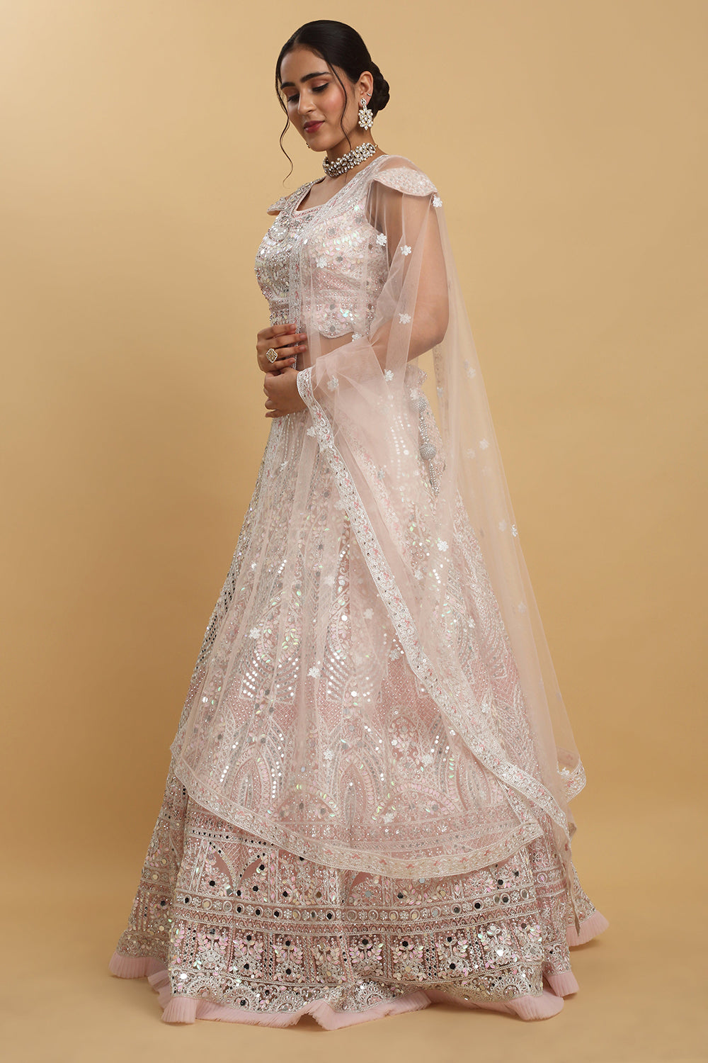 Shahi Mirror Embroidered Layered Lehenga Set