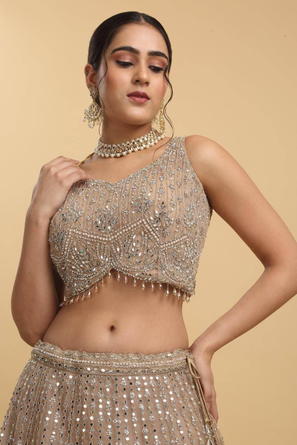 Heer Mirror And Zari Embroidered Lehenga Set