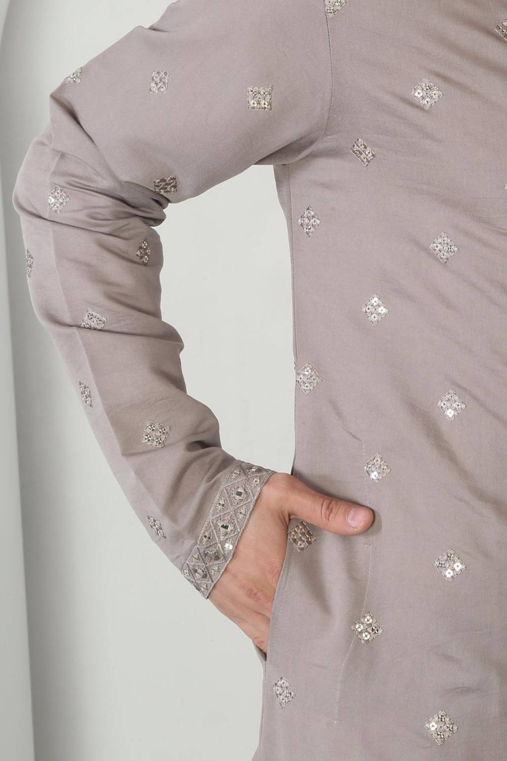 Aham Grey Cotton Embroidered Thread Grey Mirror Kurta Patiala Set