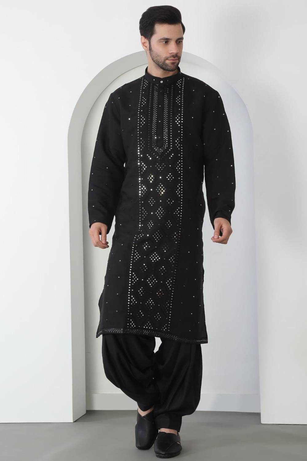Akshat Black Embroidered Cotton Kurta Patiala Set