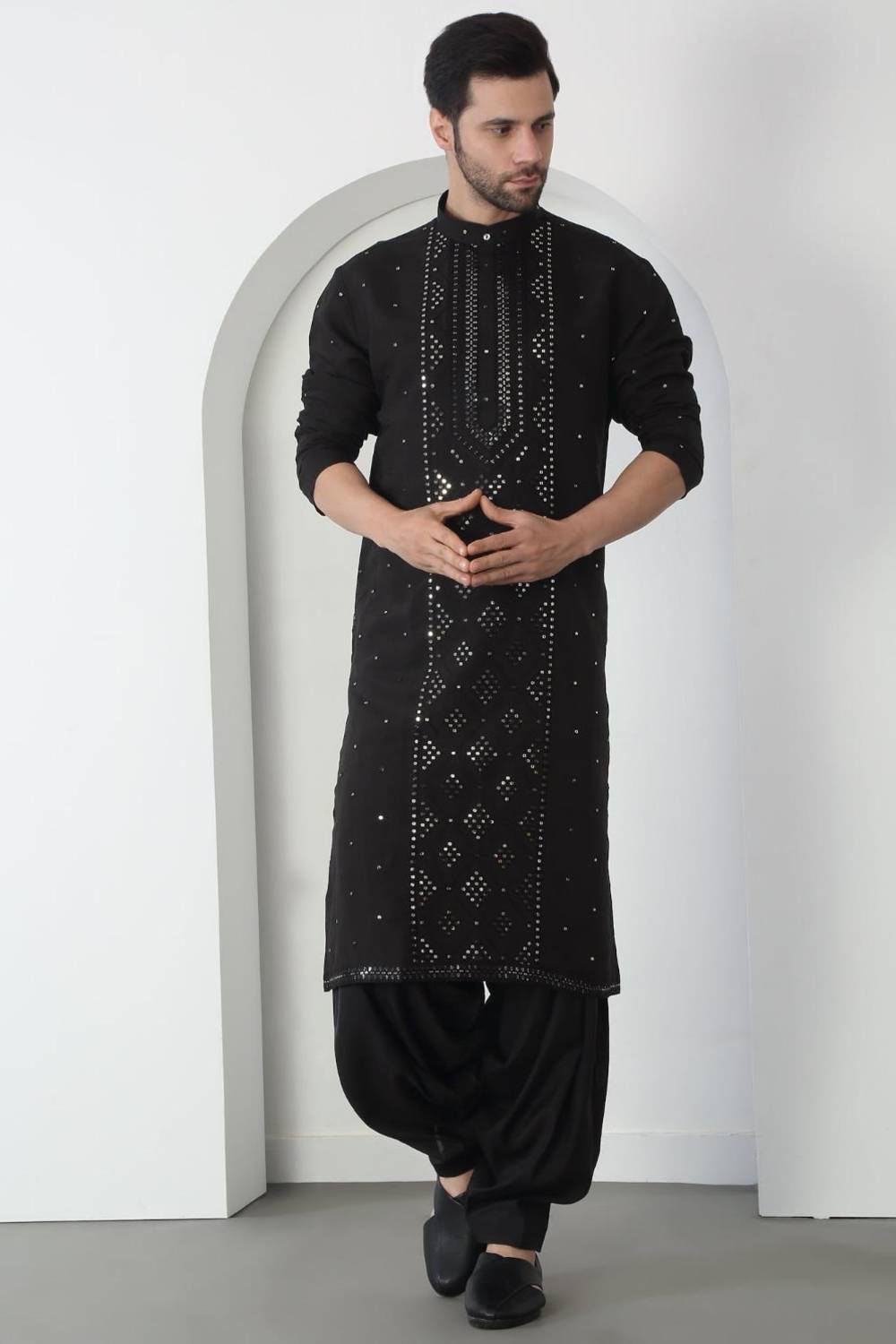 Akshat Black Embroidered Cotton Kurta Patiala Set