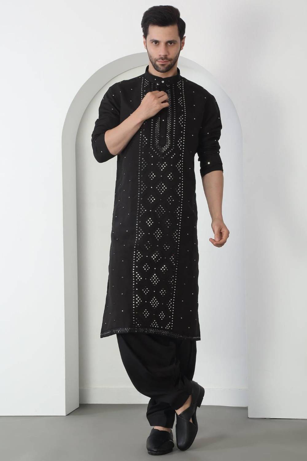 Akshat Black Embroidered Cotton Kurta Patiala Set