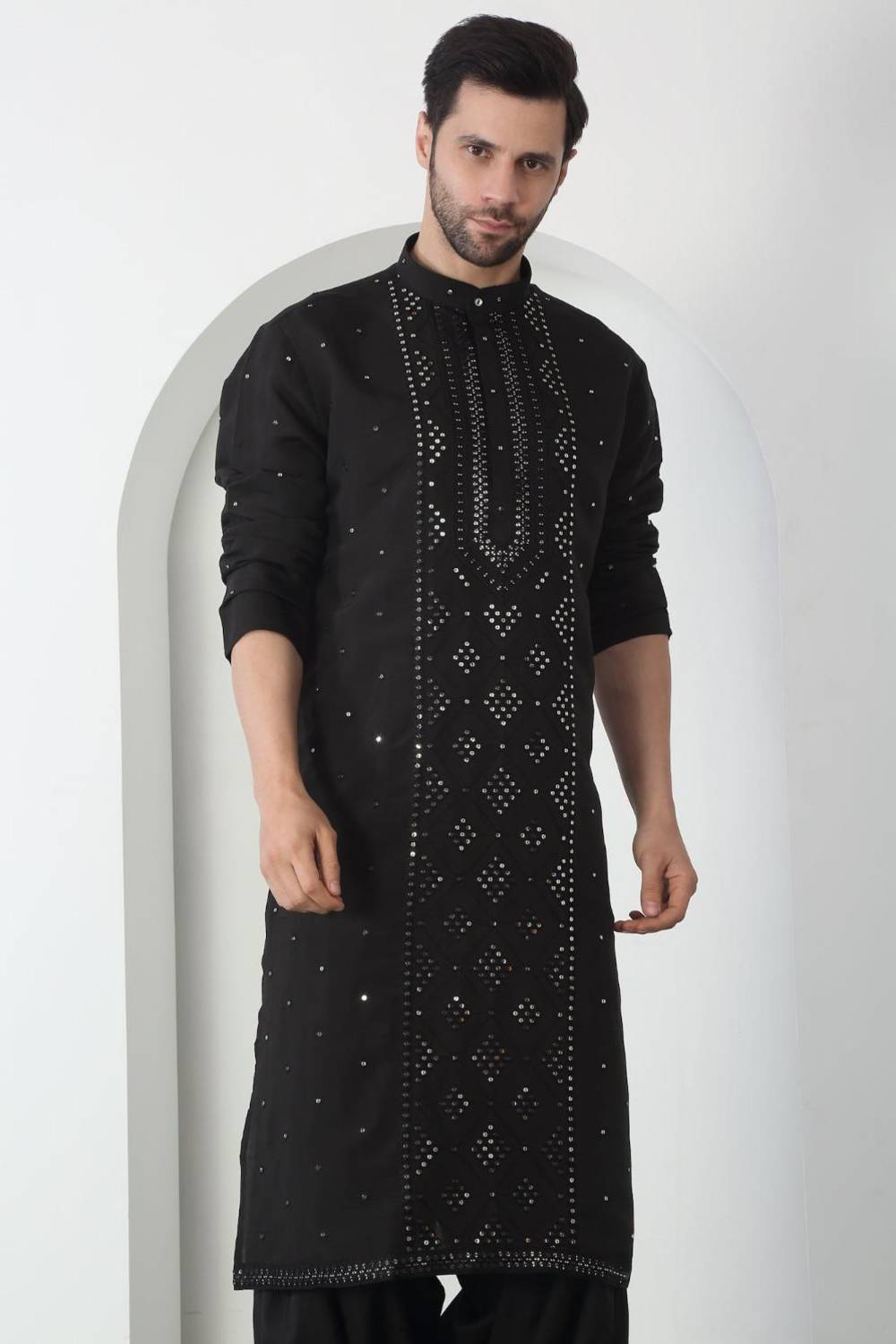 Akshat Black Embroidered Cotton Kurta Patiala Set