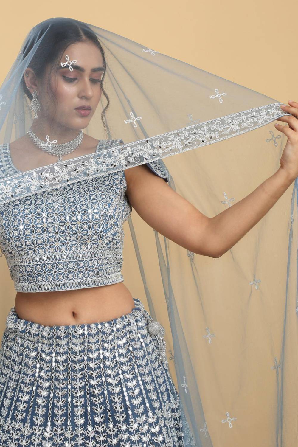 Suhana Mirror Embroidered Leaf Neck Lehenga Set