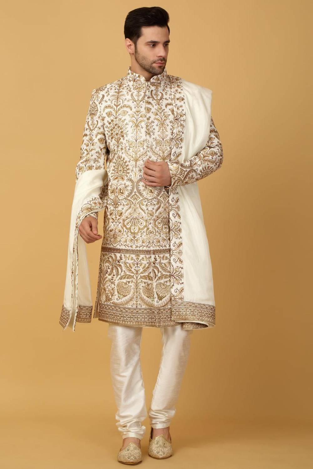 Nizam Embroidered Sherwani Set - Ivory