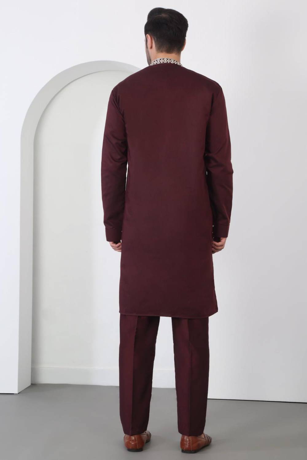 Nawaab Embroidered  Kurta Dupatta Pants Set - Dark Wine