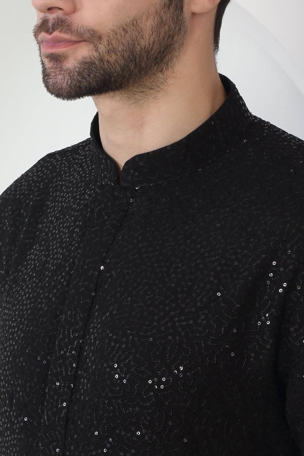 Kalki Black Cotton Embroidered Floral Kurta Set