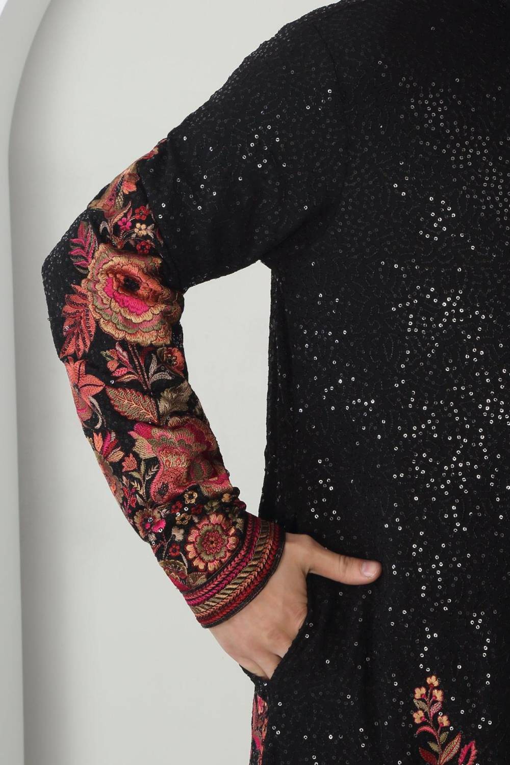 Kalki Black Cotton Embroidered Floral Kurta Set