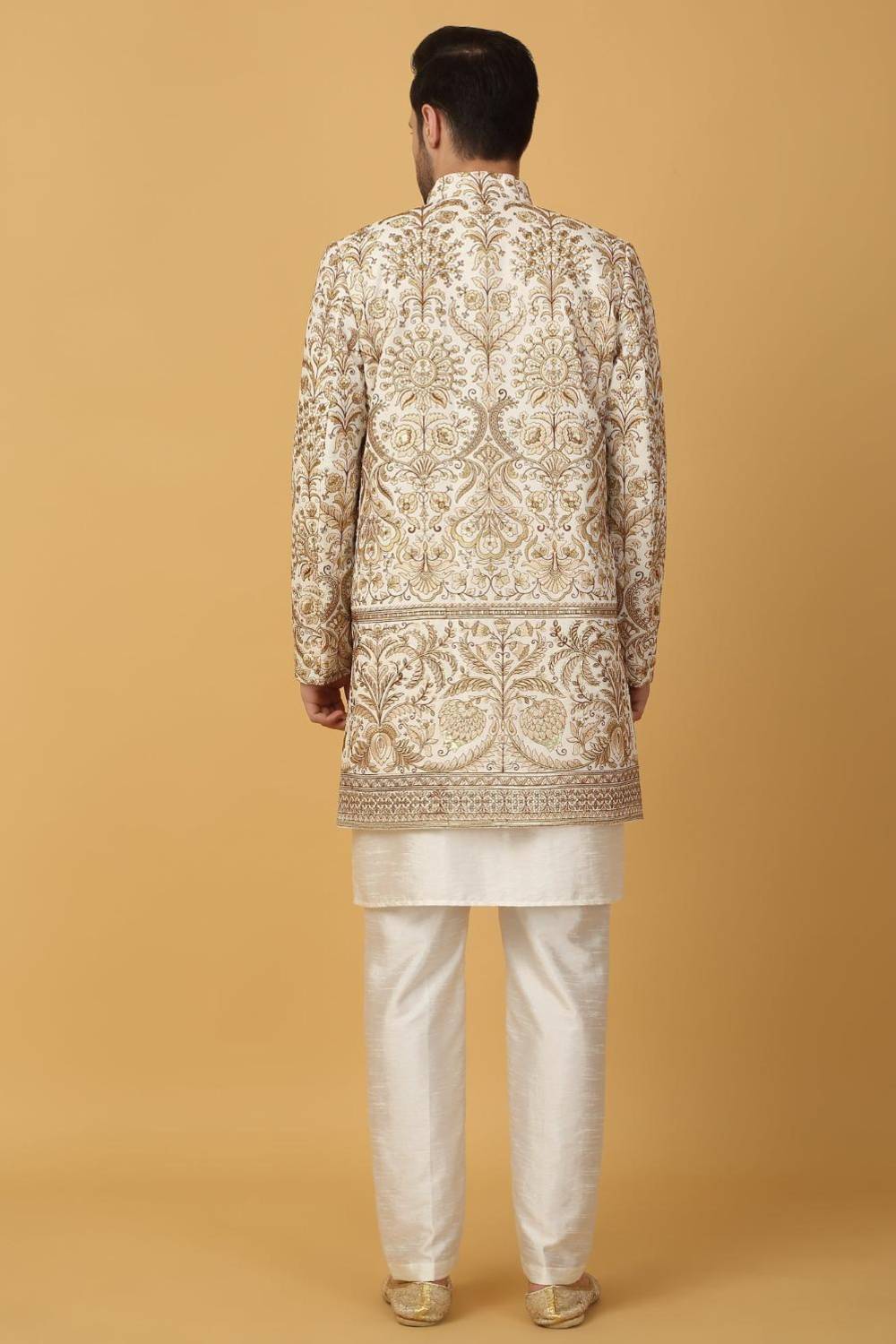 Nizam Embroidered Indo Western Jacket Set - Ivory