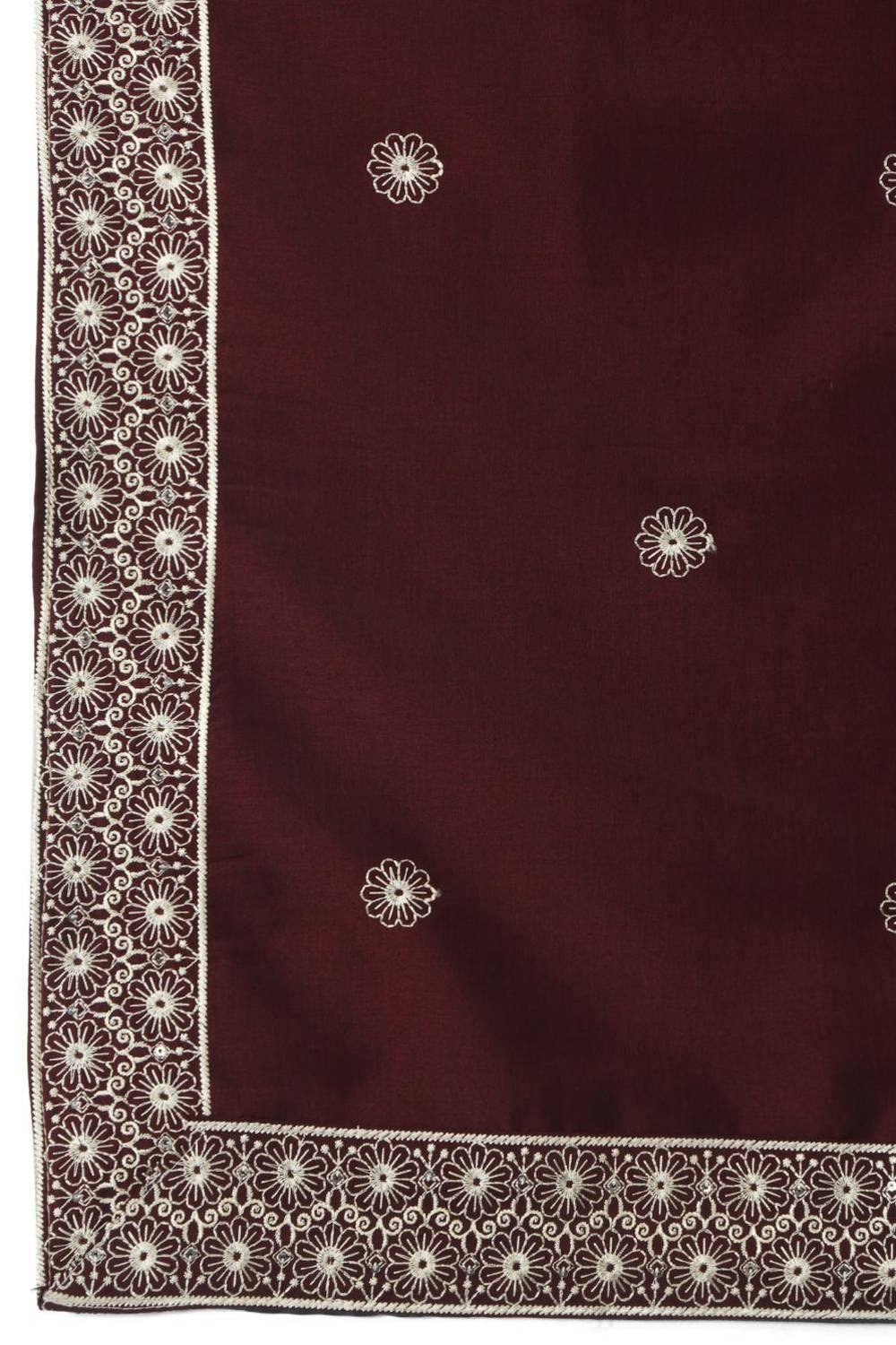 Nawaab Embroidered  Kurta Dupatta Pants Set - Dark Wine