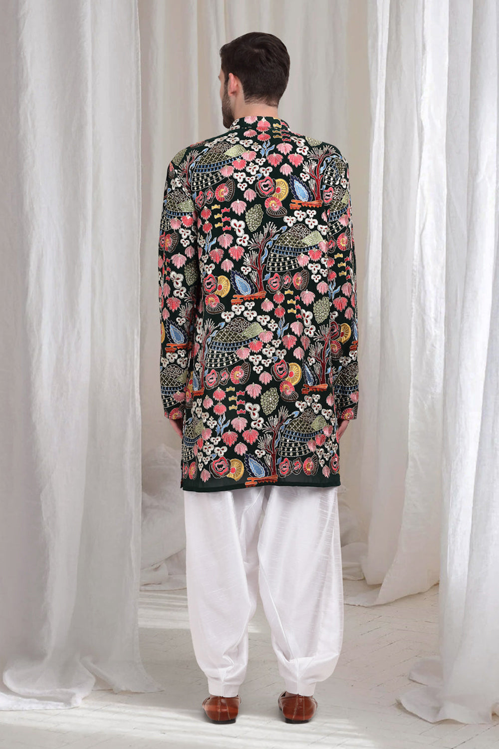 Phoolvan Embroidered Abstract Kurta Patiala Set - Emerald Green