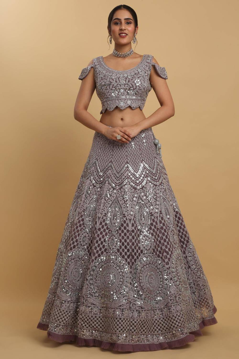 Maharsh Purple Mirror Embroidered Lehenga Set