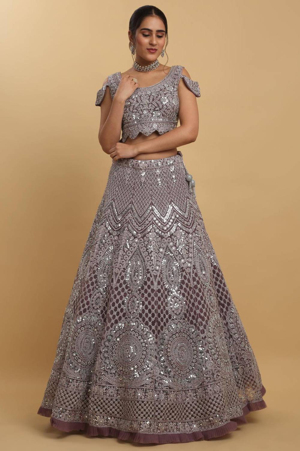 Maharsh Purple Mirror Embroidered Lehenga Set