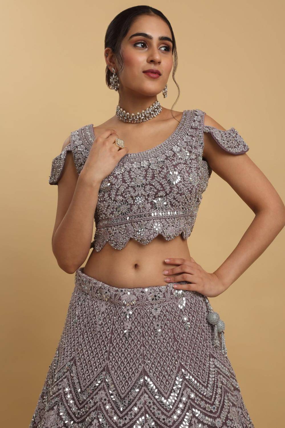 Maharsh Purple Mirror Embroidered Lehenga Set