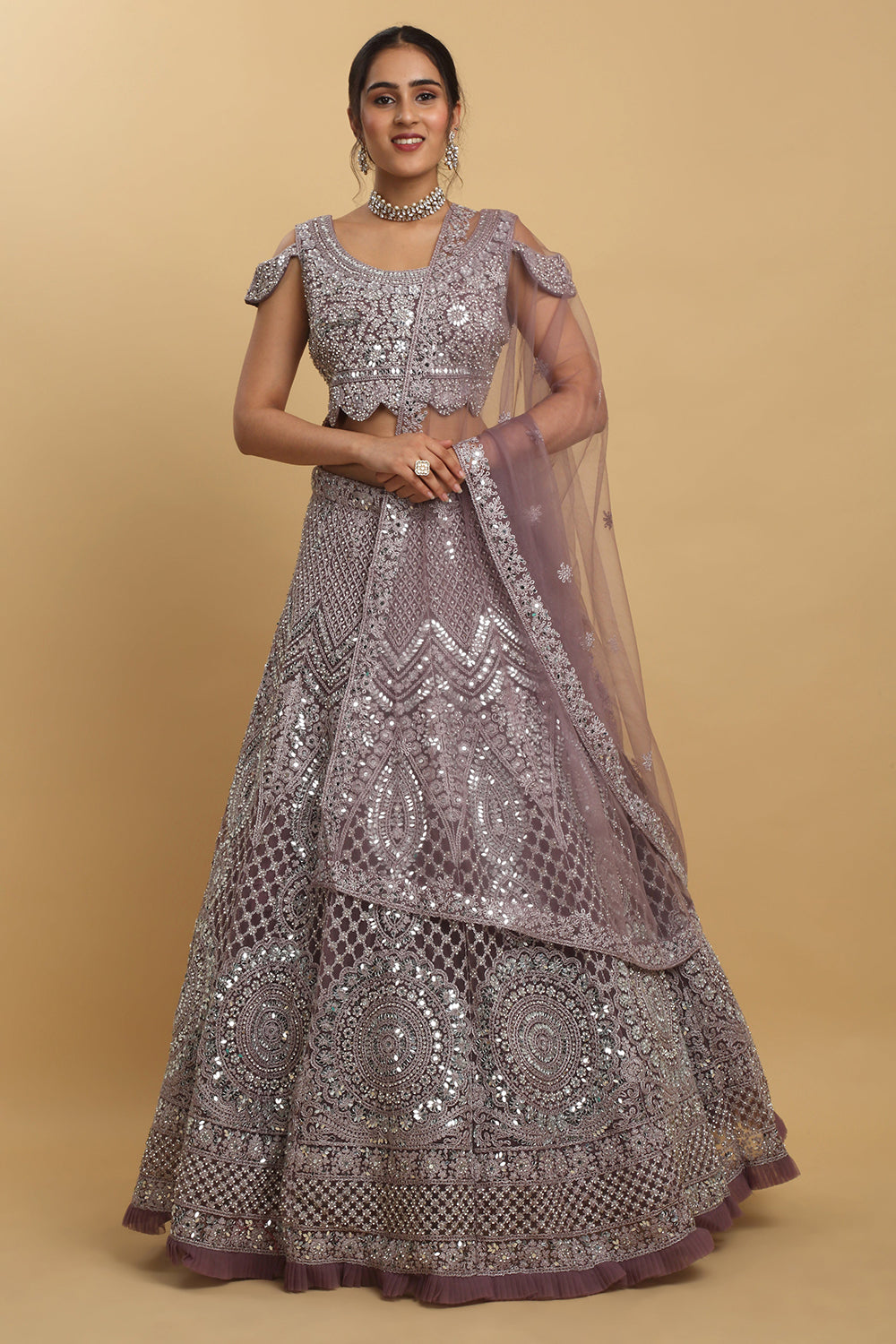 Maharsh Purple Mirror Embroidered Lehenga Set