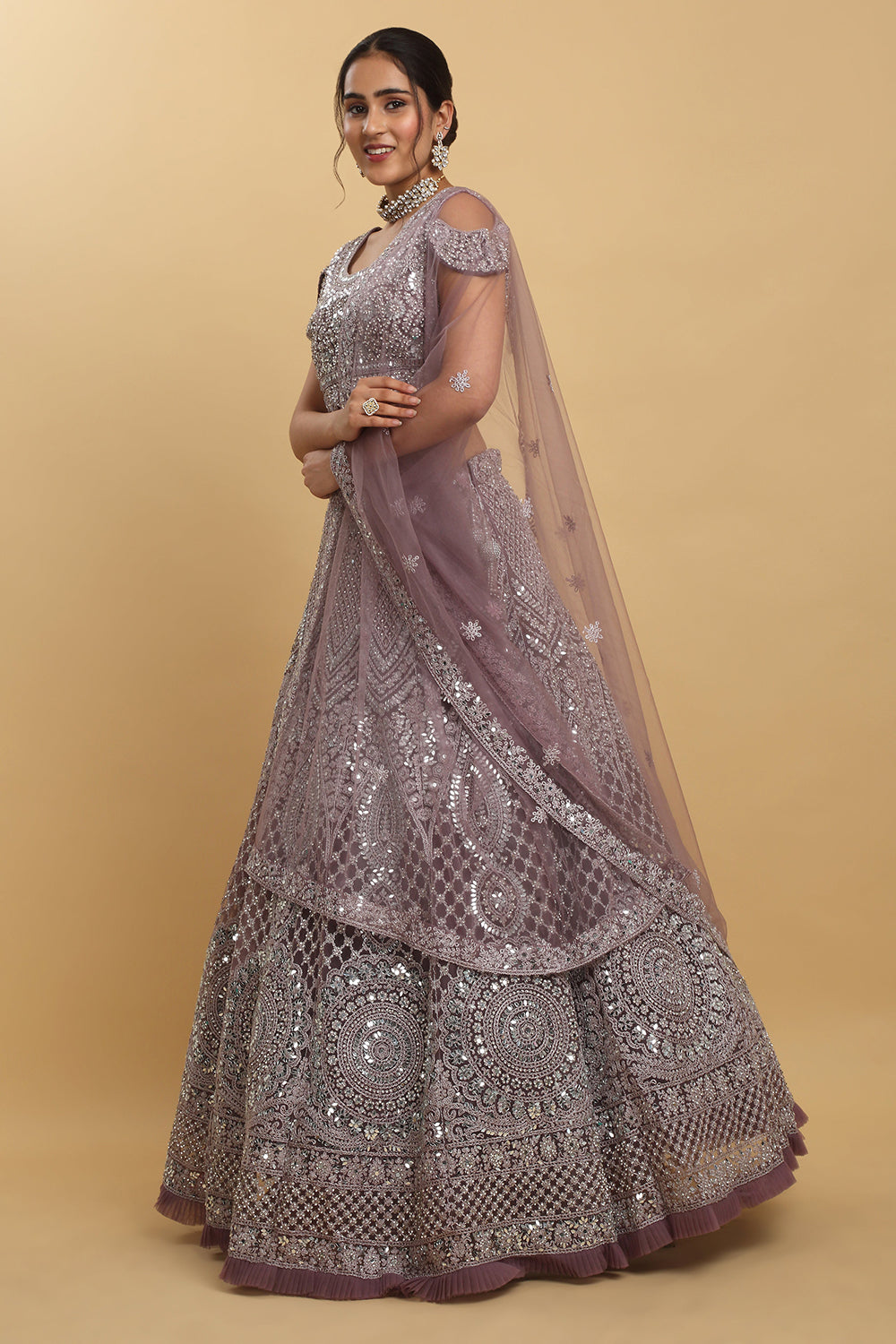 Maharsh Purple Mirror Embroidered Lehenga Set