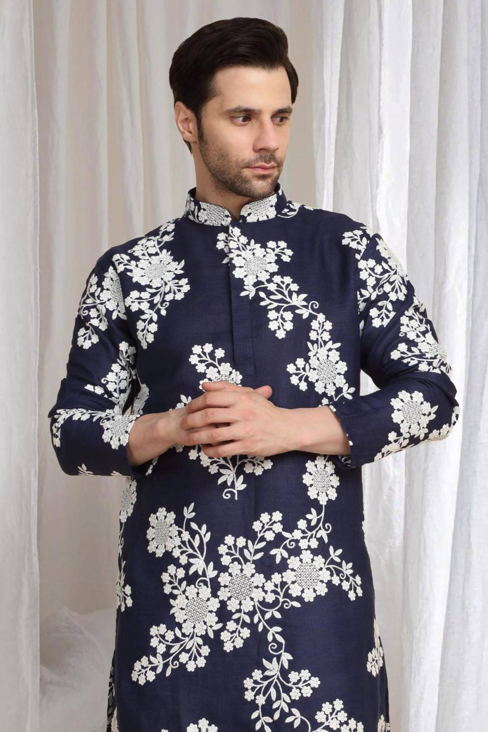 Aham Gulistaan Embroidery Thread Kurta Set - Ink Blue