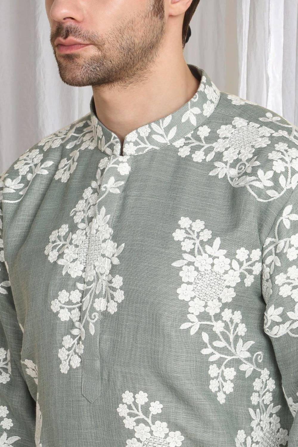Aham Gulistaan Embroidery Thread Kurta Set - Pastel Olive