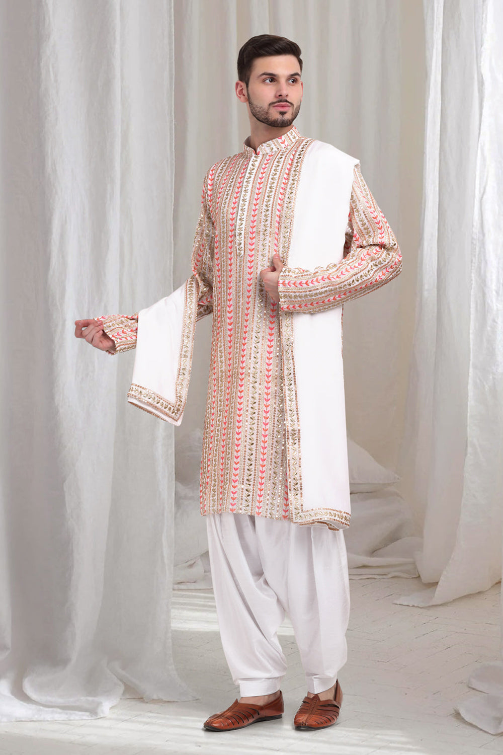 Jalsa Embroidered Linear Floral Kurta Patiala Set - Ivory
