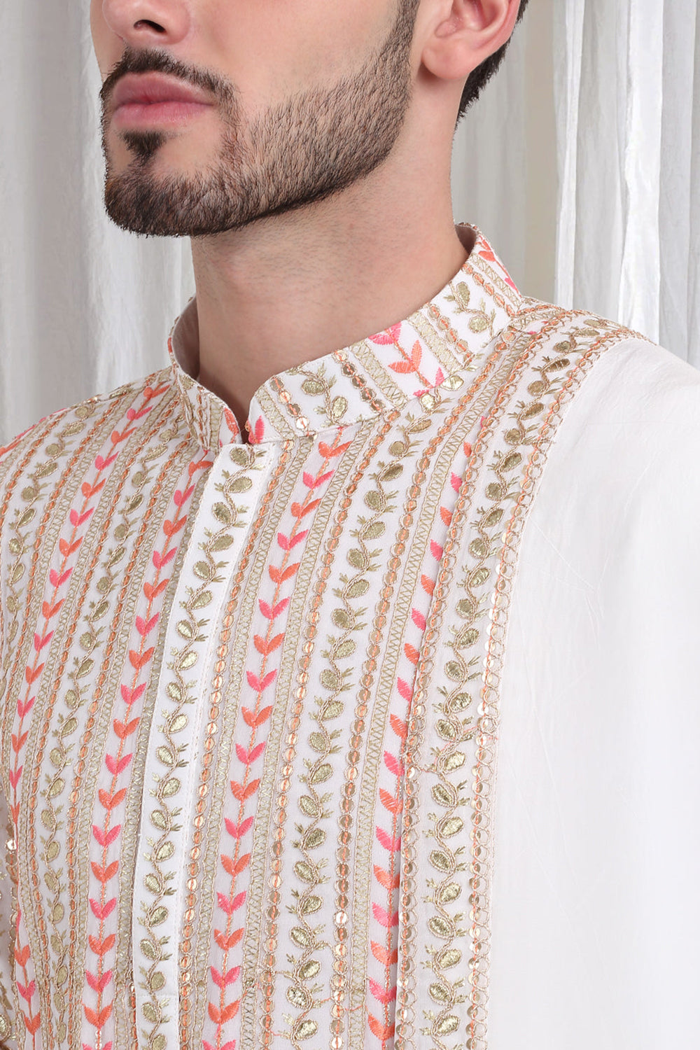 Jalsa Embroidered Linear Floral Kurta Patiala Set - Ivory