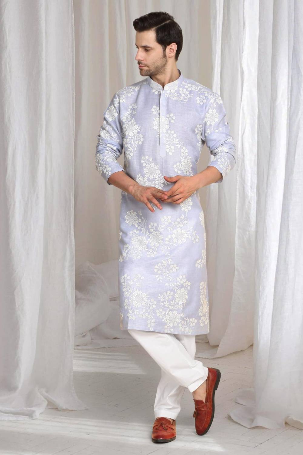 Aham Gulistaan Embroidery Thread Kurta Set - Pastel Purple