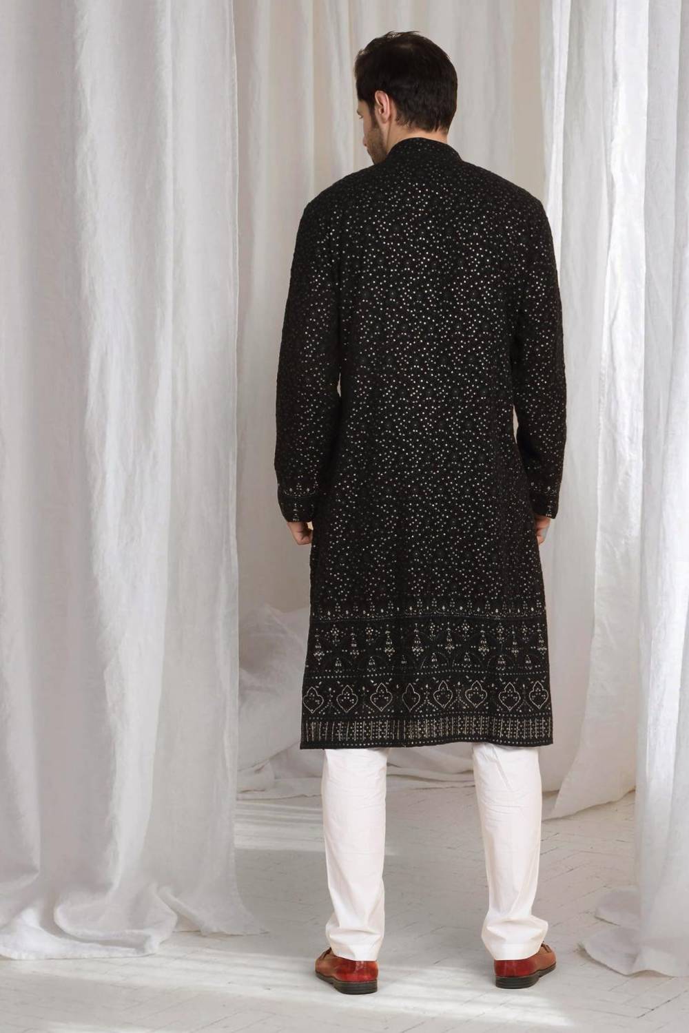 Mehfil Cotton Embroidery Thread Kurta Set - Black