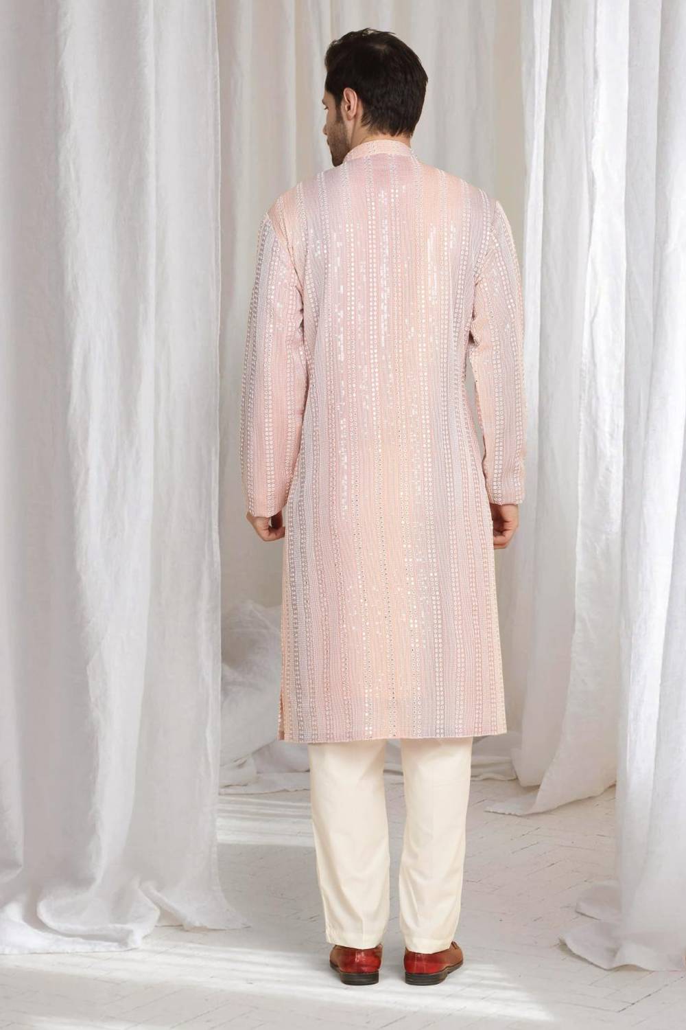 Ambar Ombre Embroidered Kurta Dupatta Set - Pastel Coral