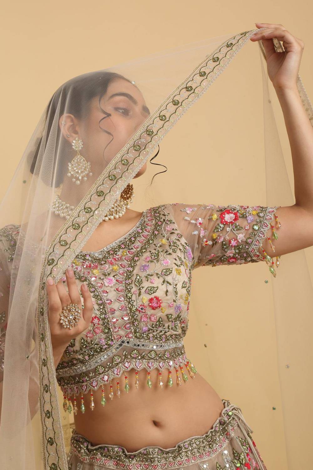 Gulposh Mirror & Thread Embroidered Bridal Lehenga Set