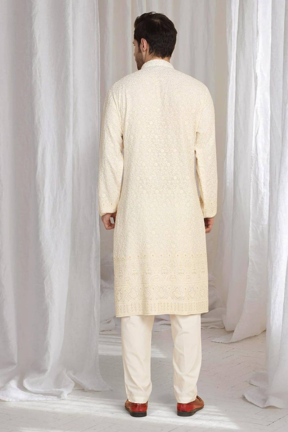 Mehfil Cotton Embroidery Thread Kurta And Dupatta Set - Cream