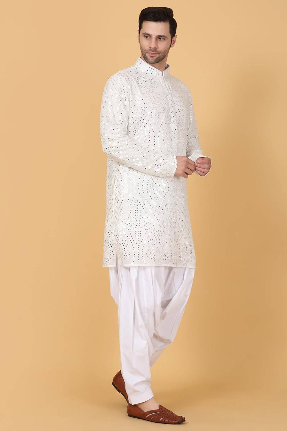 Jahaan Mirror Embroidery Work Kurta Set - White