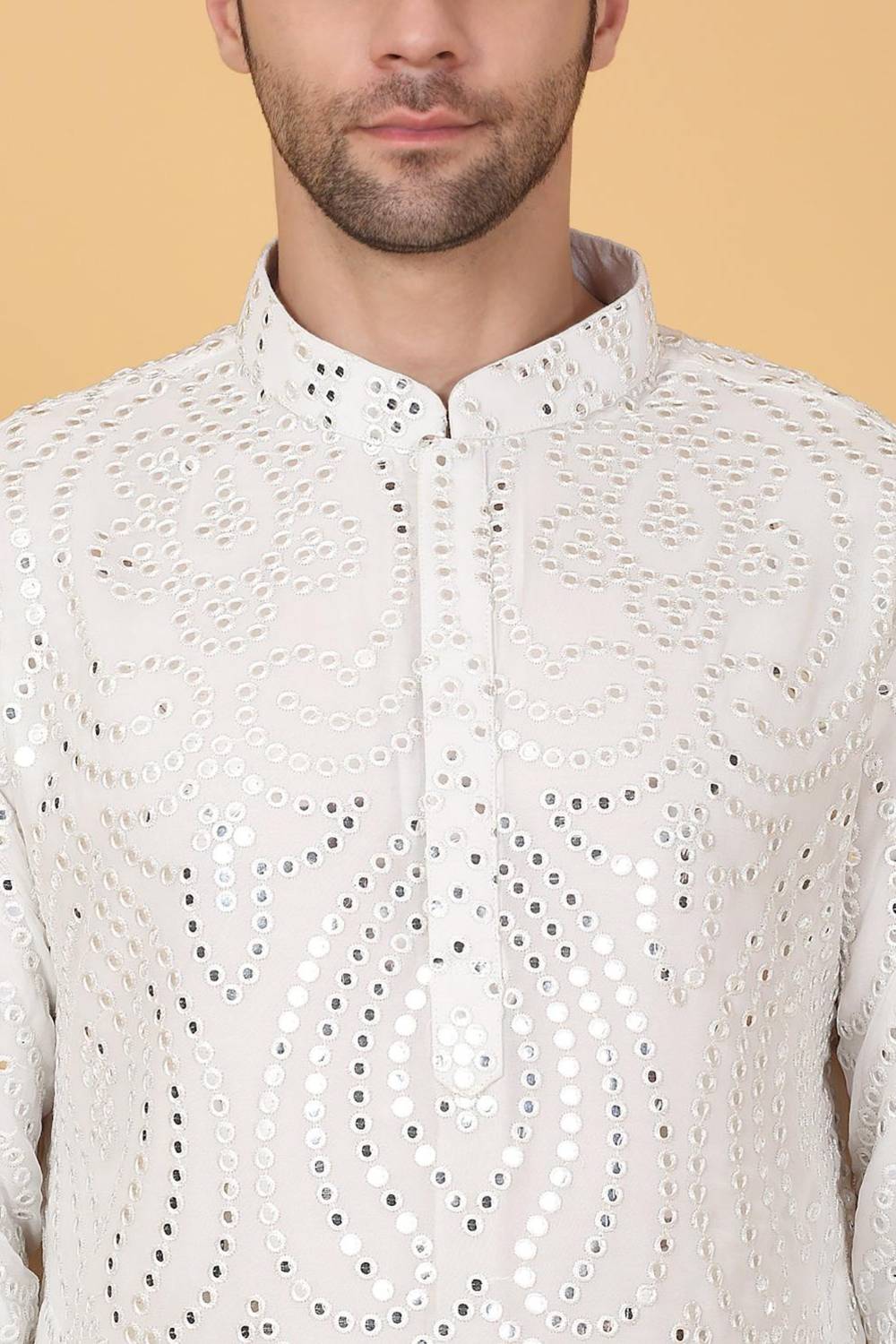 Jahaan Mirror Embroidery Work Kurta Set - White