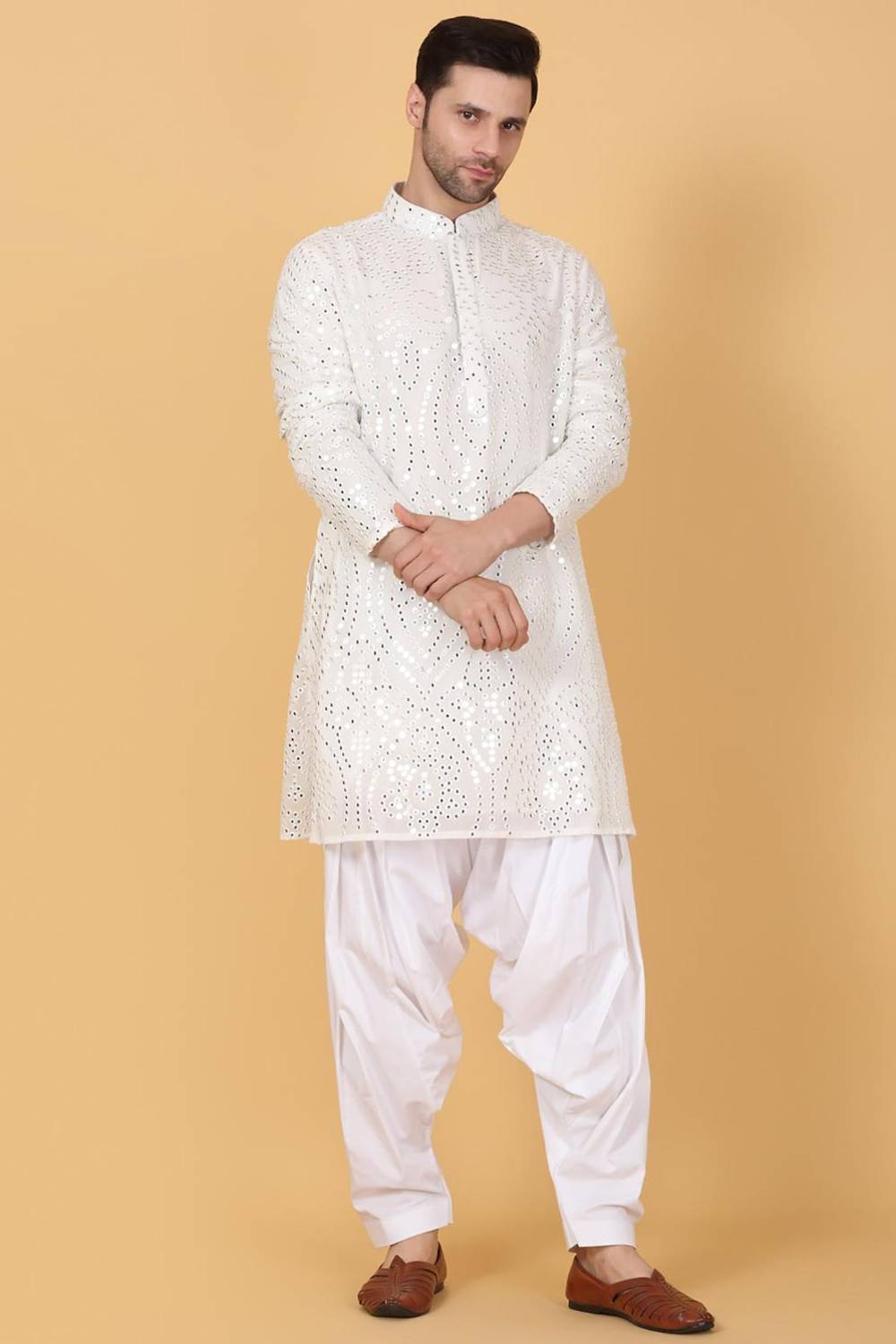 Jahaan Mirror Embroidery Work Kurta Set - White