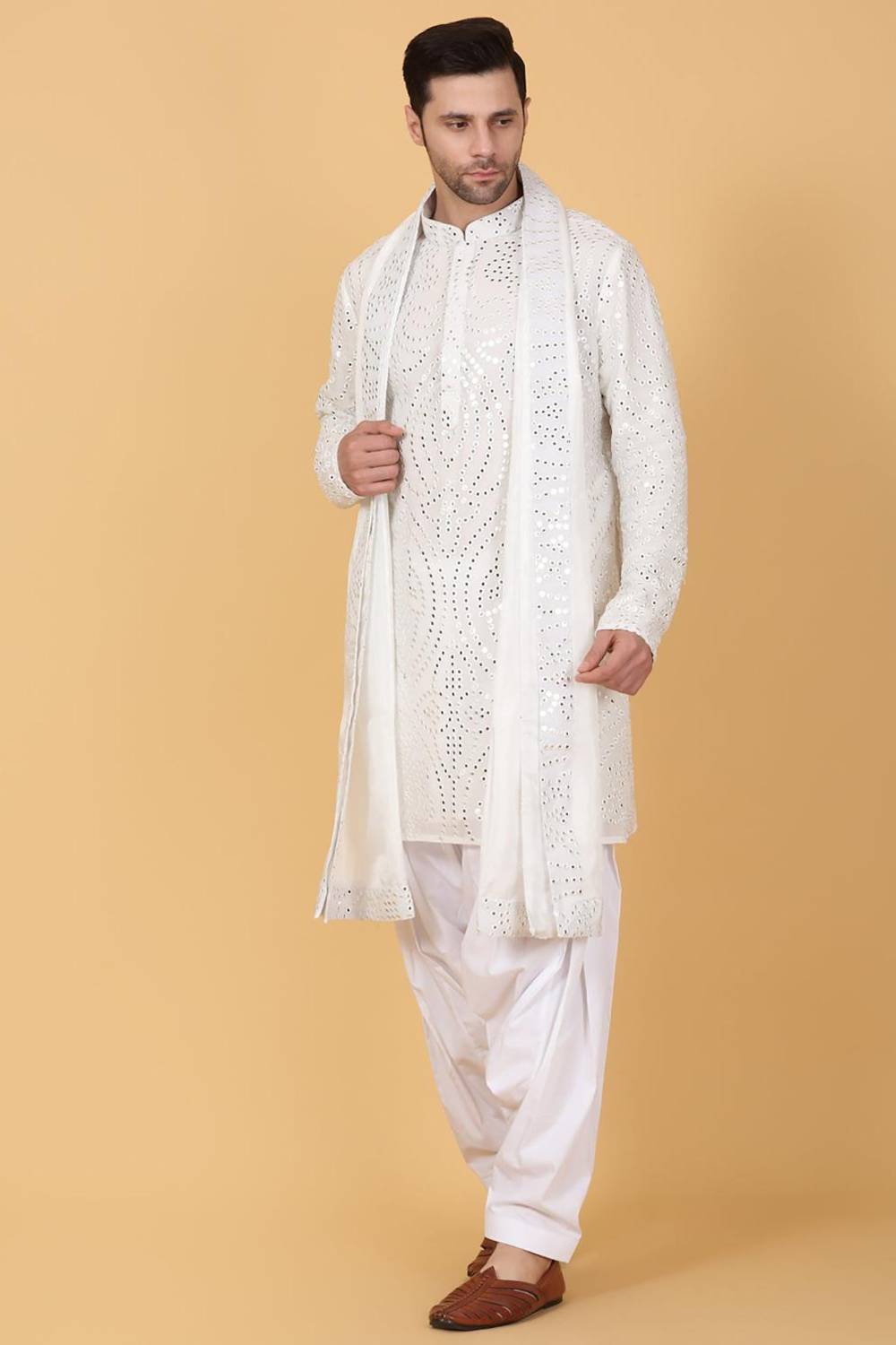 Jahaan Mirror Embroidery Work Kurta Set - White