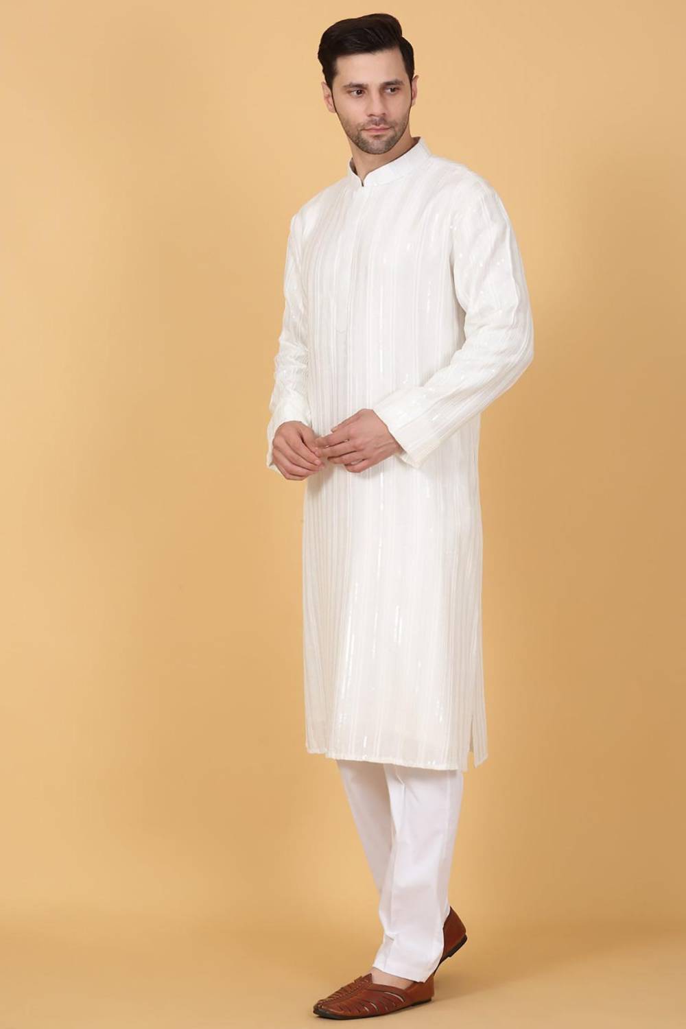 Beads & Sequins Stripe Embroidered Kurta Set