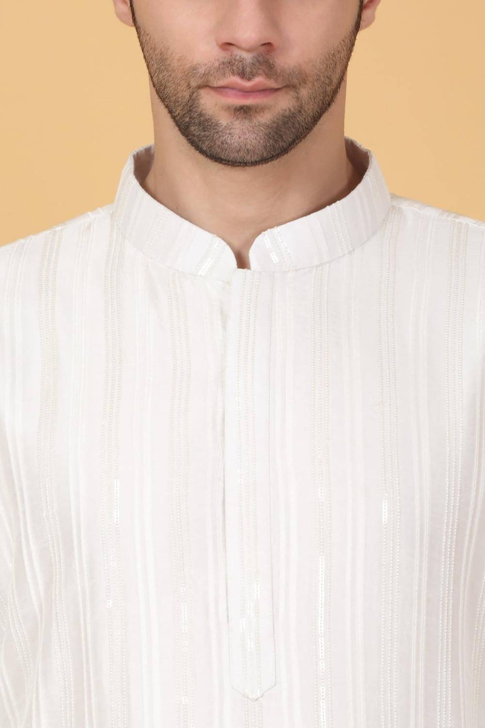 Beads & Sequins Stripe Embroidered Kurta Set
