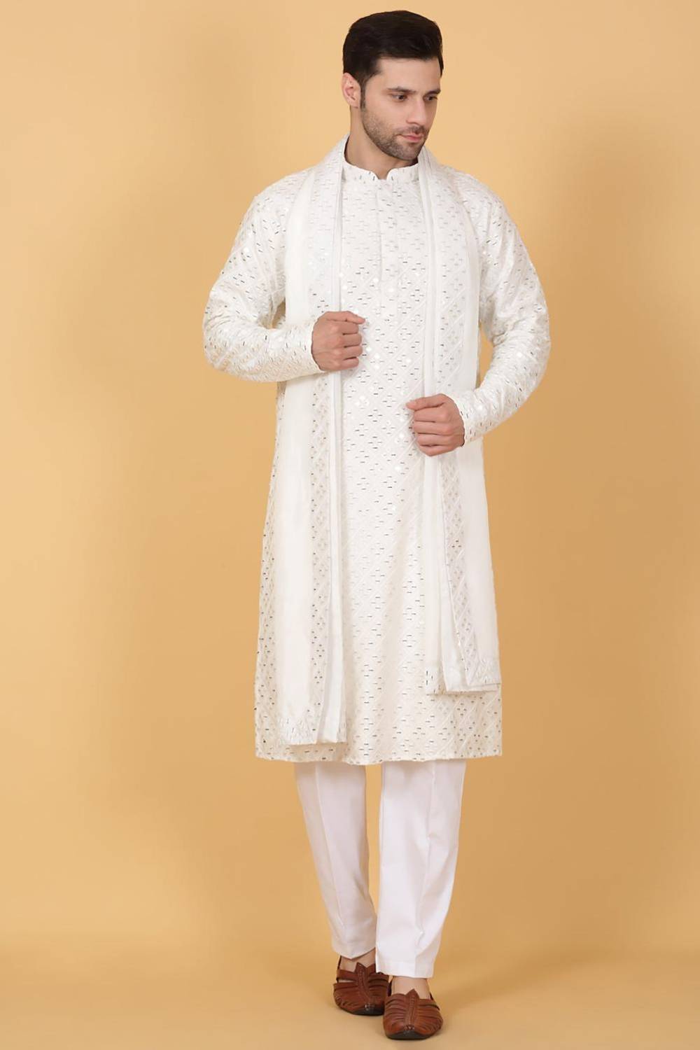 Mirror Embroidered Barfi Work Kurta Set