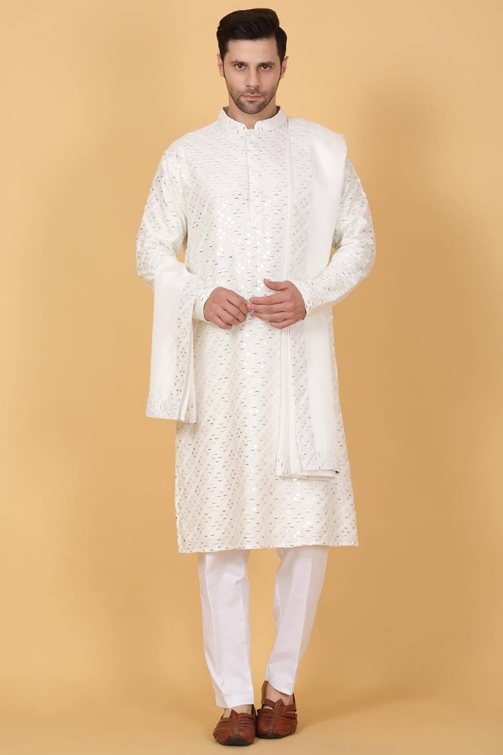 Mirror Embroidered Barfi Work Kurta Set