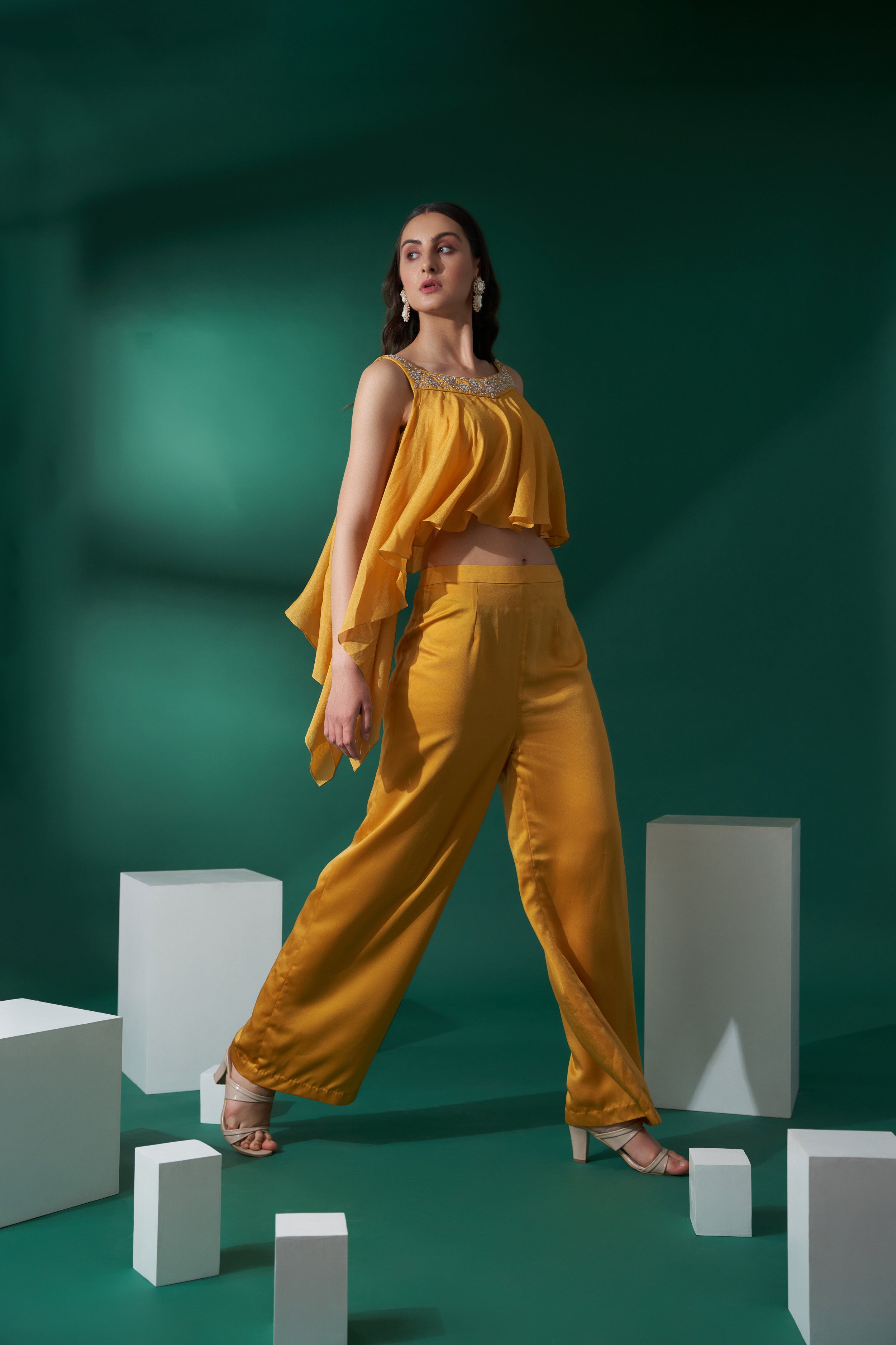 Mustard Yellow Crepe Pant Set
