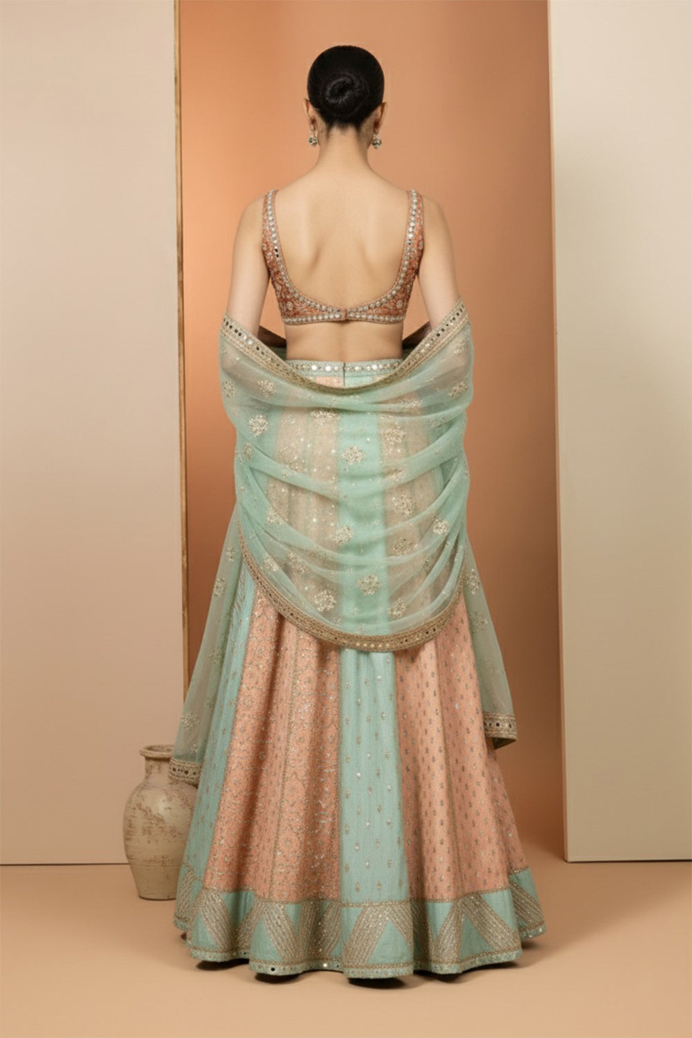 Peach and Mint Green Lehenga Set